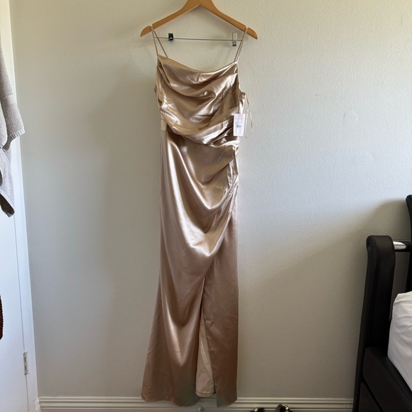 NWT Birdy Grey Lydia Shiny Satin Maxi Dress Gown Size Small - Picture 4 of 14